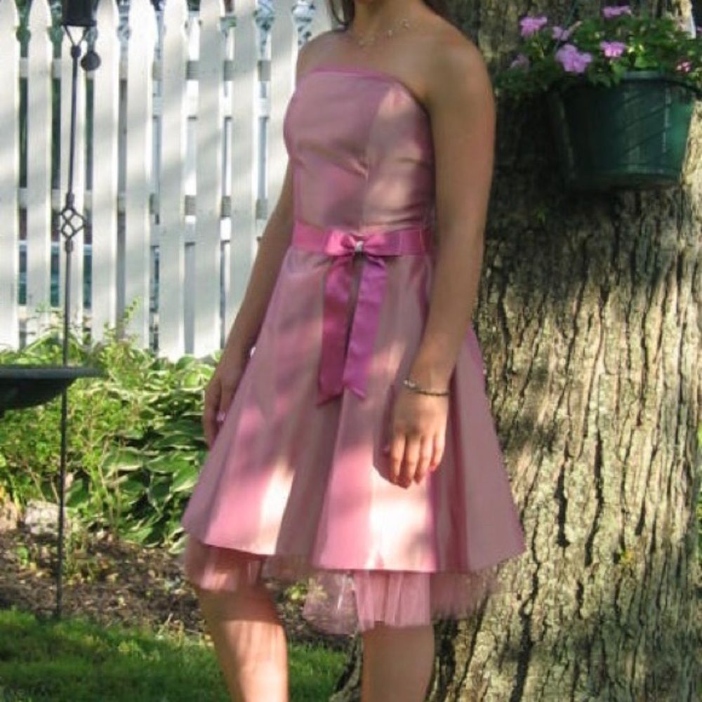 Strapless satiny mauve cocktail dress